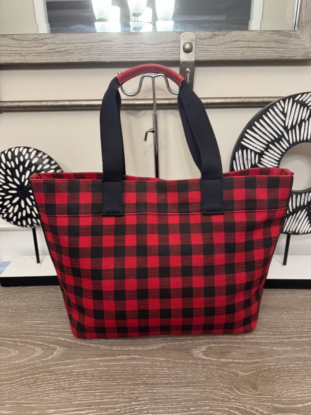 Coach Red and Black Buffalo Plaid Canvas Tote - Picture 3 of 14